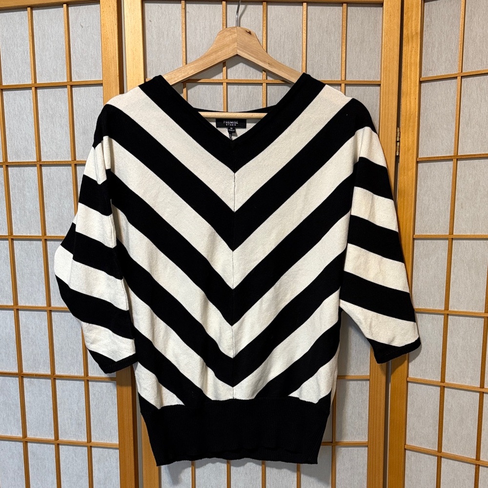 Premise V-Neck Chevron Sweater in Black and White